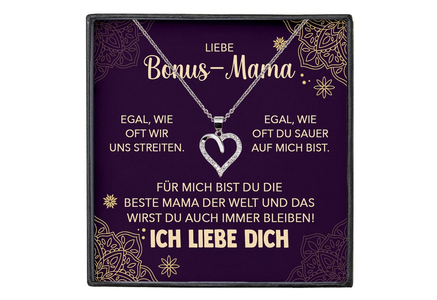 22Feels Schmuckset Stiefmutter Geschenk Muttertag Bonus-Mama Herz Halskette Geburtstag (inkl. Geschenktasche, Karte, Poliertuch, Beutel), Silber 925/000, Karte Made In Germany von 22Feels