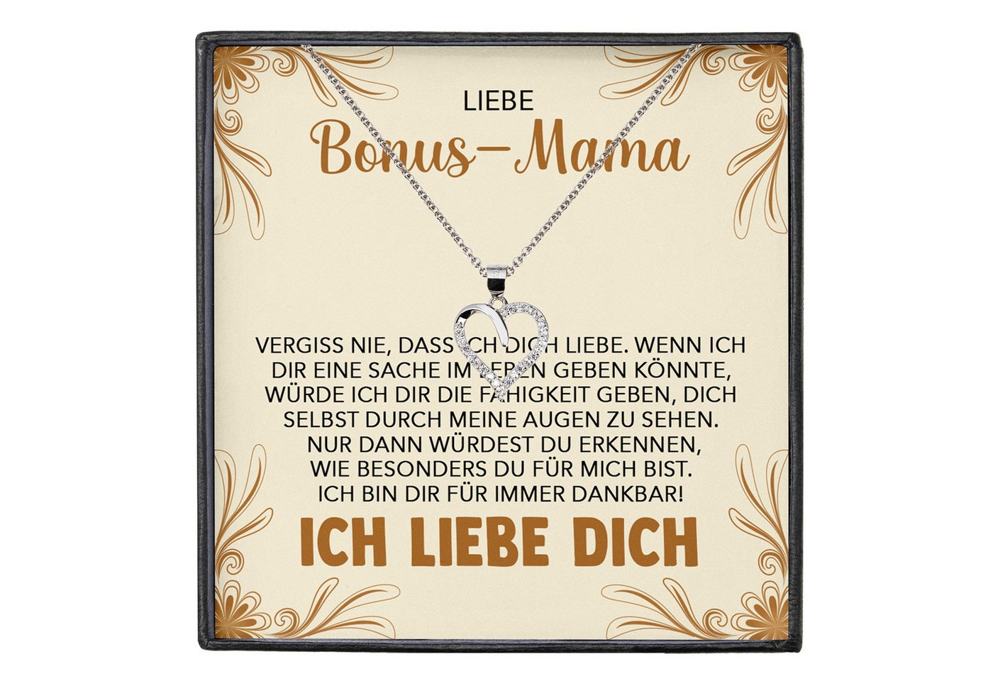 22Feels Schmuckset Stiefmutter Geschenk Muttertag Bonus-Mama Herz Halskette Geburtstag (inkl. Geschenktasche, Karte, Poliertuch, Beutel), Silber 925/000, Karte Made In Germany von 22Feels