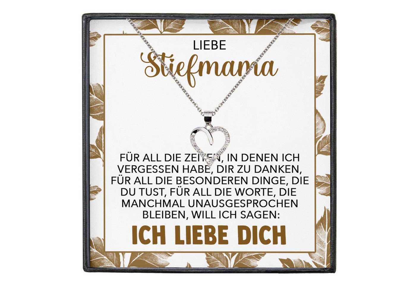 22Feels Schmuckset Stiefmutter Geschenk Muttertag Bonus-Mama Herz Halskette Geburtstag (inkl. Geschenktasche, Karte, Poliertuch, Beutel), Silber 925/000, Karte Made In Germany von 22Feels