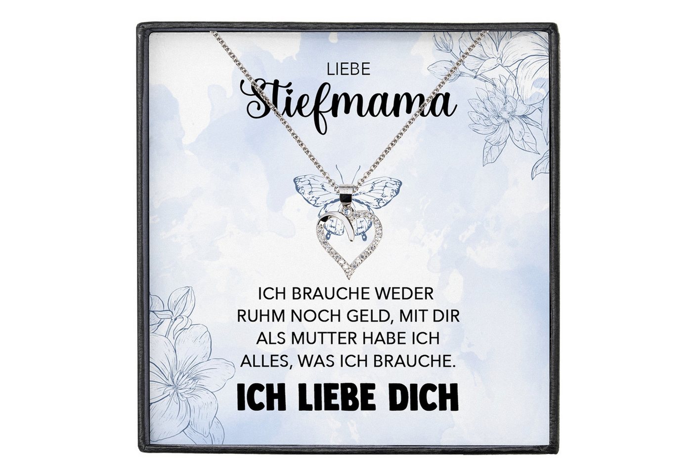 22Feels Schmuckset Stiefmutter Geschenk Muttertag Bonus-Mama Herz Halskette Geburtstag (inkl. Geschenktasche, Karte, Poliertuch, Beutel), Silber 925/000, Karte Made In Germany von 22Feels