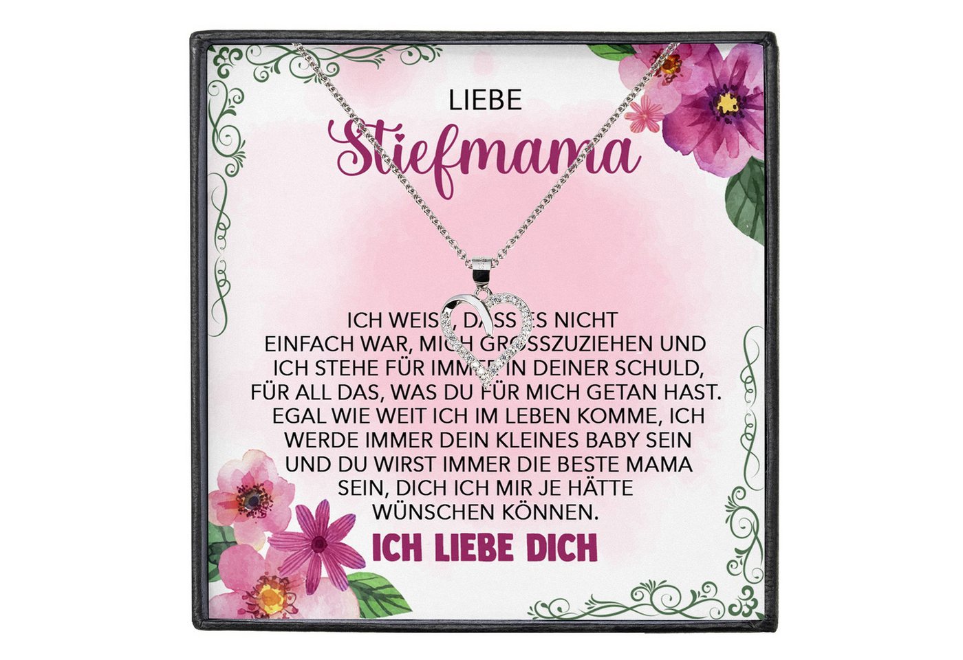 22Feels Schmuckset Stiefmutter Geschenk Muttertag Bonus-Mama Herz Halskette Geburtstag (inkl. Geschenktasche, Karte, Poliertuch, Beutel), Silber 925/000, Karte Made In Germany von 22Feels