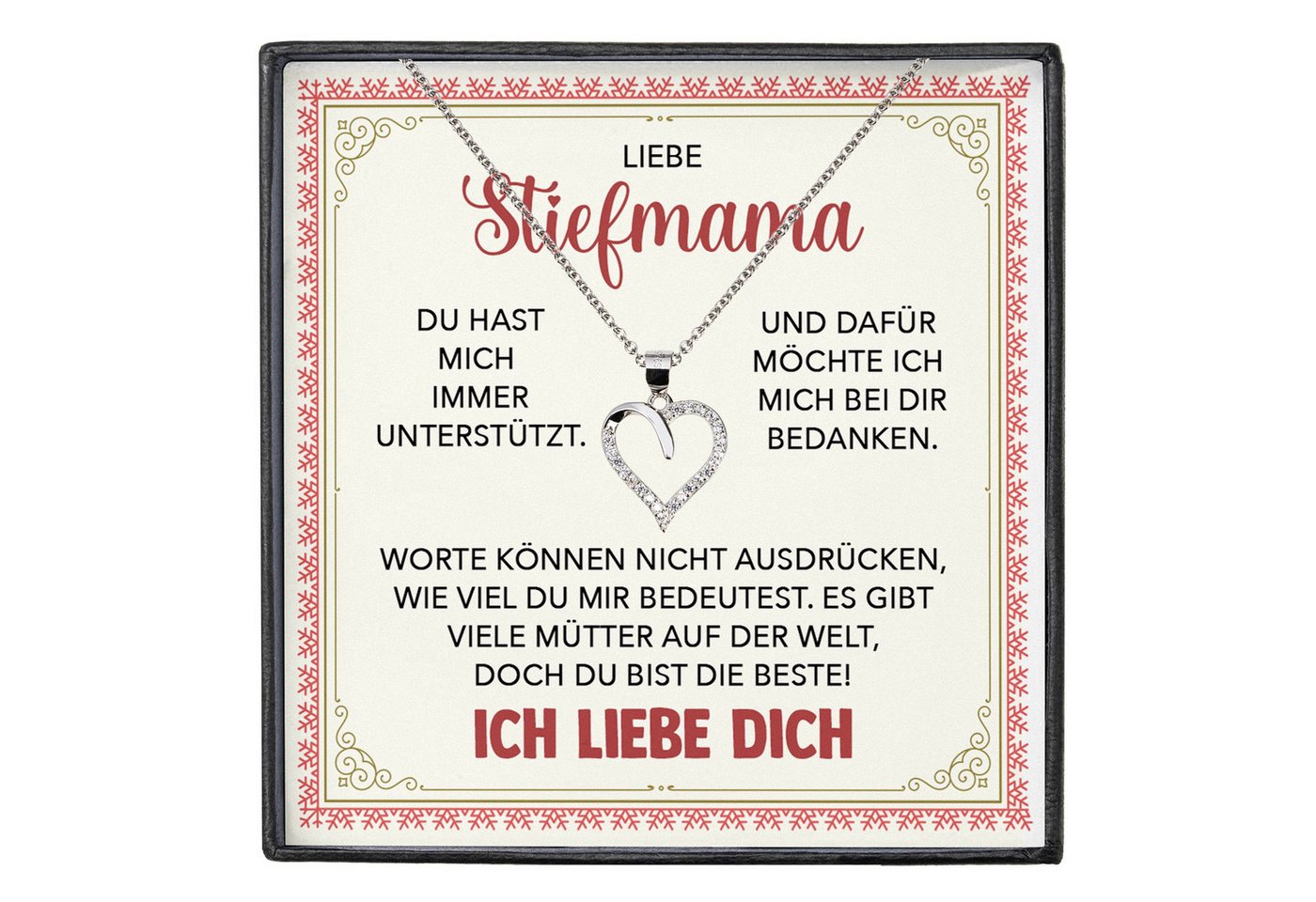 22Feels Schmuckset Stiefmutter Geschenk Muttertag Bonus-Mama Herz Halskette Geburtstag (inkl. Geschenktasche, Karte, Poliertuch, Beutel), Silber 925/000, Karte Made In Germany von 22Feels