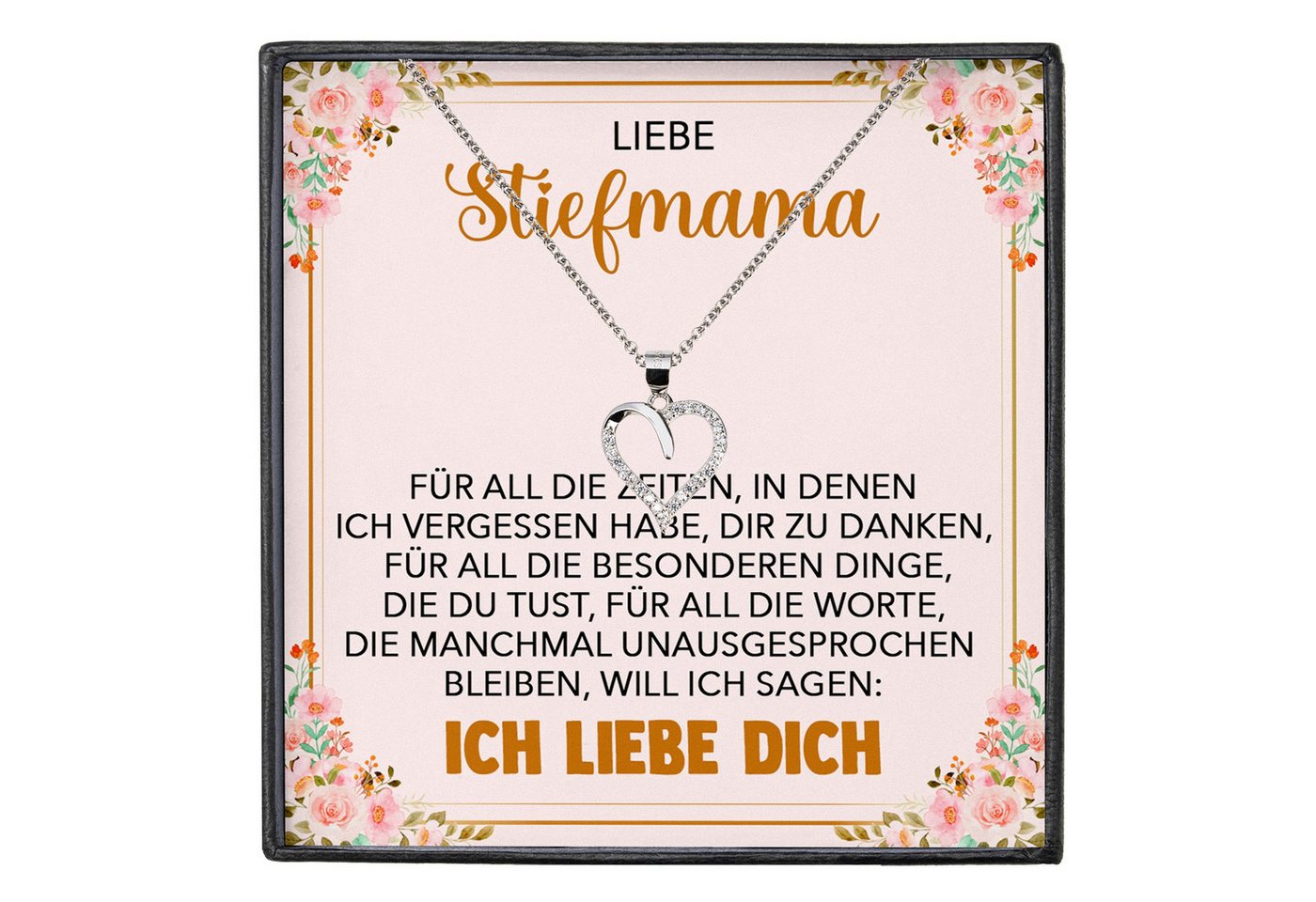 22Feels Schmuckset Stiefmutter Geschenk Muttertag Bonus-Mama Herz Halskette Geburtstag (inkl. Geschenktasche, Karte, Poliertuch, Beutel), Silber 925/000, Karte Made In Germany von 22Feels