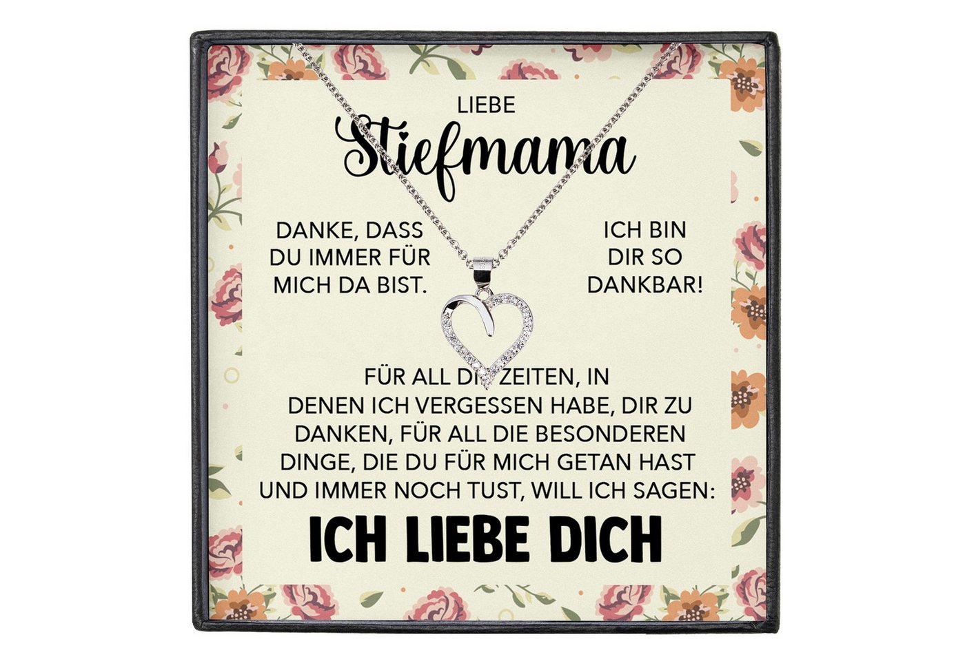 22Feels Schmuckset Stiefmutter Geschenk Muttertag Bonus-Mama Herz Halskette Geburtstag (inkl. Geschenktasche, Karte, Poliertuch, Beutel), Silber 925/000, Karte Made In Germany von 22Feels