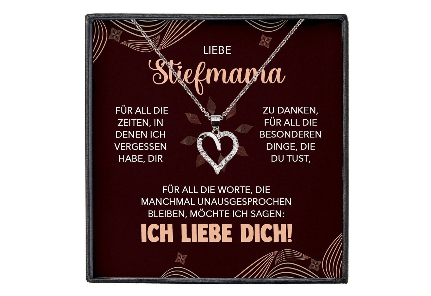22Feels Schmuckset Stiefmutter Geschenk Muttertag Bonus-Mama Herz Halskette Geburtstag (inkl. Geschenktasche, Karte, Poliertuch, Beutel), Silber 925/000, Karte Made In Germany von 22Feels