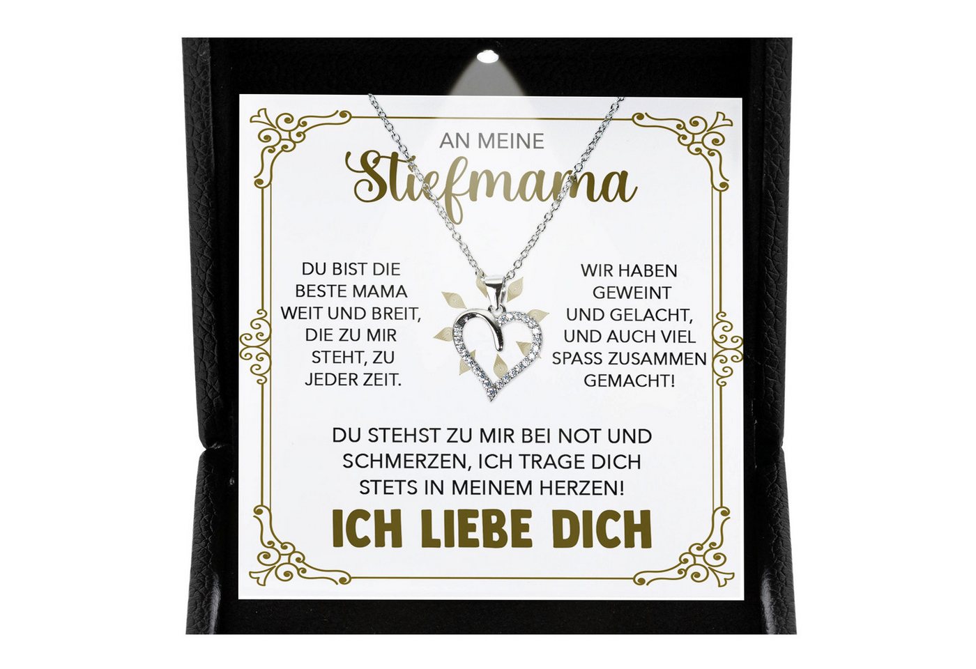 22Feels Schmuckset Stiefmutter Geschenk Muttertag Bonus-Mama Herz Halskette Stiefeltern (inkl. Geschenktasche, Karte, Poliertuch, Beutel), Premium Licht Etui, Silber 925/000, Karte Made In Germany von 22Feels