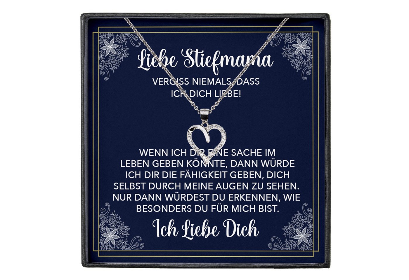 22Feels Schmuckset Stiefmutter Geschenk Muttertag Bonus-Mama Herz Halskette Stiefeltern (inkl. Geschenktasche, Karte, Poliertuch, Beutel), Silber 925/000, Karte Made In Germany von 22Feels