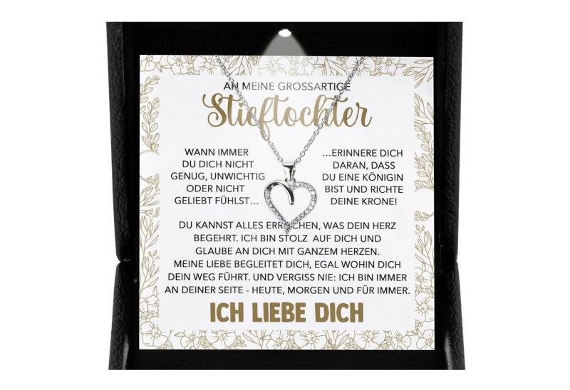 22Feels Schmuckset Stieftochter Geschenk Bonus-Tochter Mädchen Herz Halskette Frauen (inkl. Geschenktasche, Karte, Poliertuch, Beutel), Premium Licht Etui, Silber 925/000, Karte Made In Germany von 22Feels