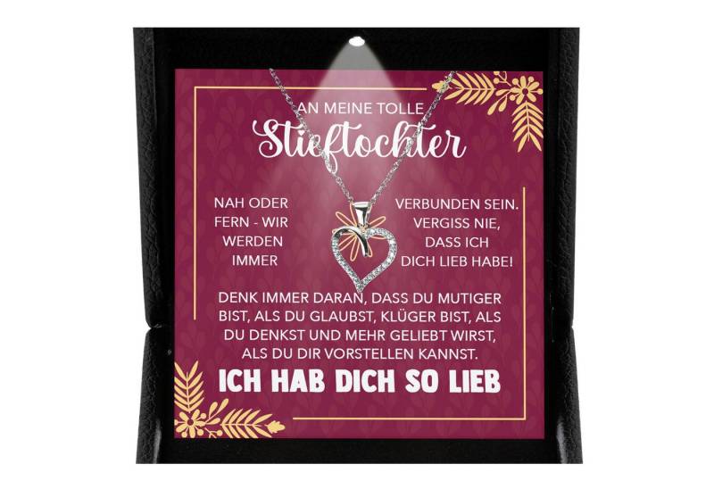 22Feels Schmuckset Stieftochter Geschenk Bonus-Tochter Mädchen Herz Halskette Frauen (inkl. Geschenktasche, Karte, Poliertuch, Beutel), Premium Licht Etui, Silber 925/000, Karte Made In Germany von 22Feels