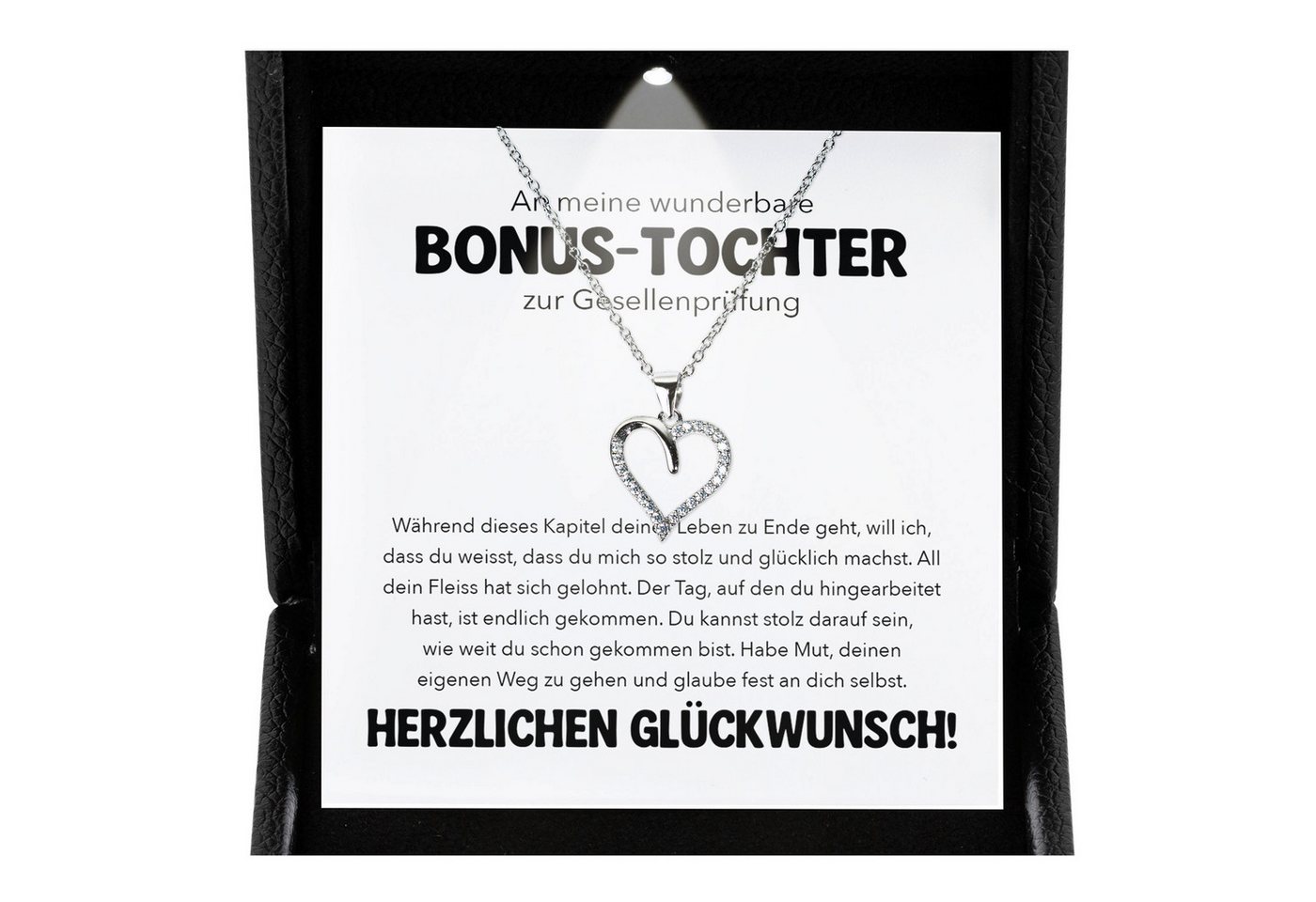 22Feels Schmuckset Stieftochter Geschenk Bonus-Tochter Mädchen Herz Halskette Frauen (inkl. Geschenktasche, Karte, Poliertuch, Beutel), Premium Licht Etui, Silber 925/000, Karte Made In Germany von 22Feels