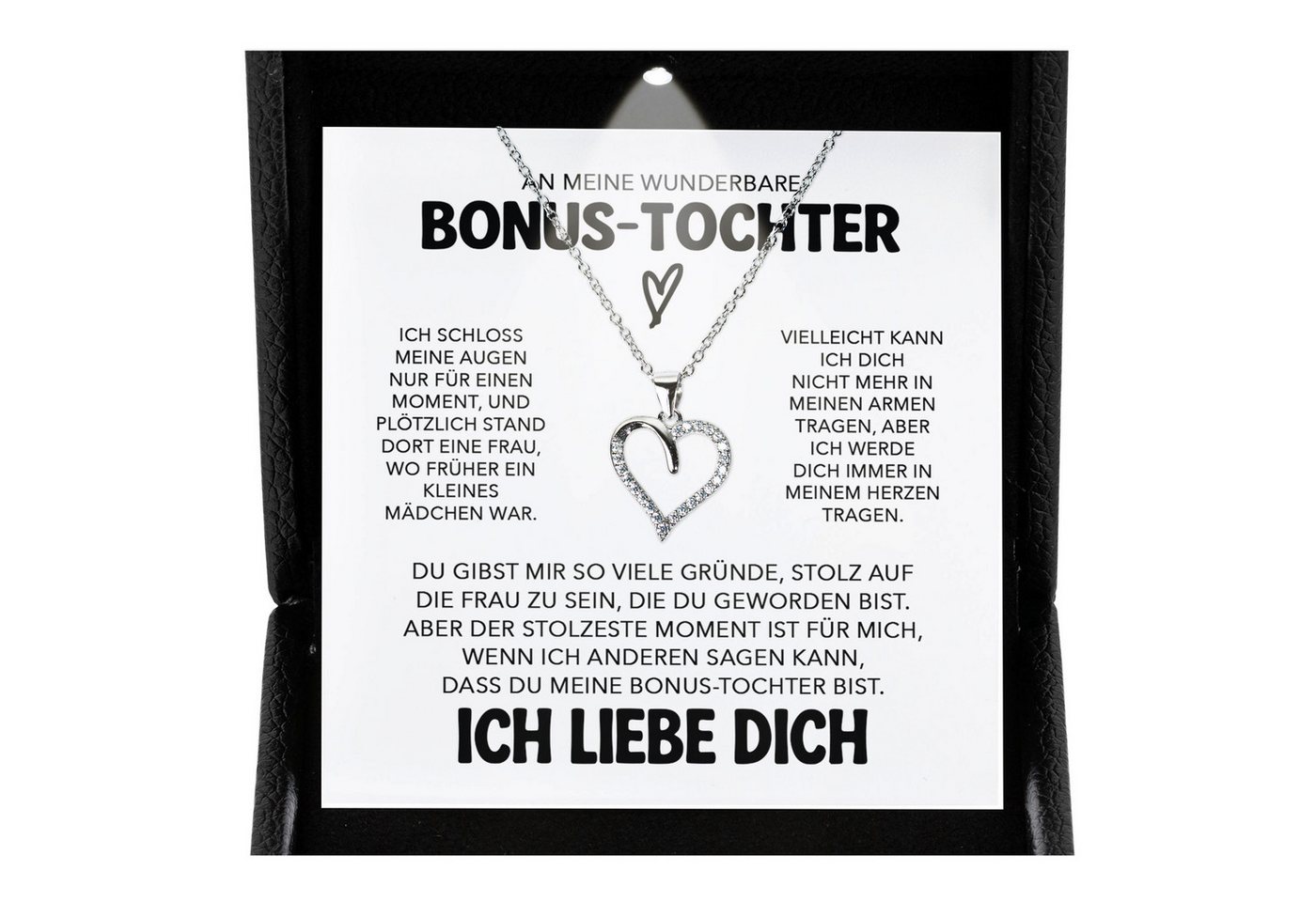 22Feels Schmuckset Stieftochter Geschenk Bonus-Tochter Mädchen Herz Halskette Frauen (inkl. Geschenktasche, Karte, Poliertuch, Beutel), Premium Licht Etui, Silber 925/000, Karte Made In Germany von 22Feels
