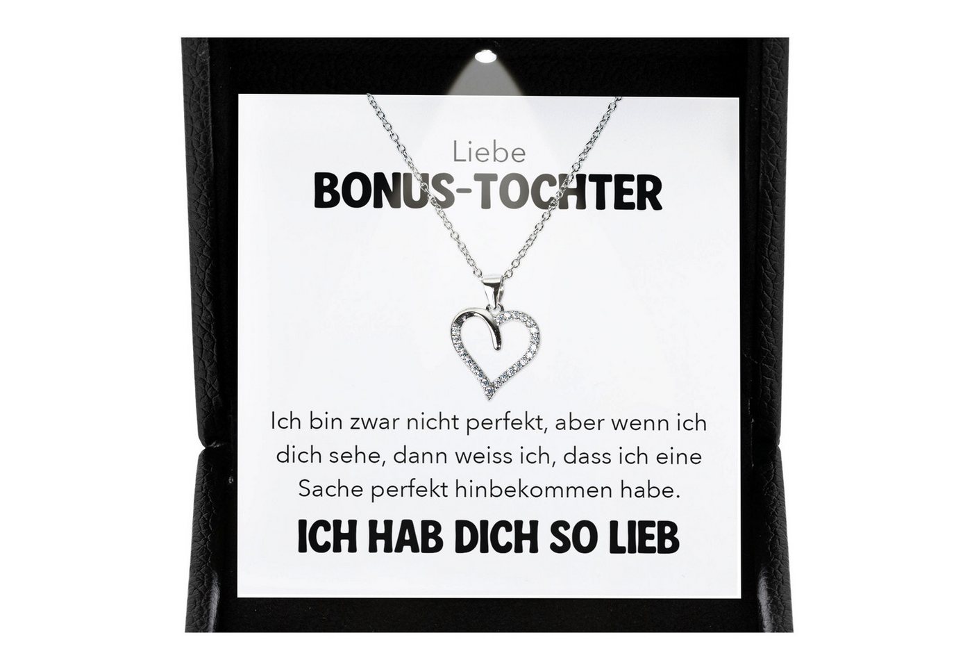 22Feels Schmuckset Stieftochter Geschenk Bonus-Tochter Mädchen Herz Halskette Frauen (inkl. Geschenktasche, Karte, Poliertuch, Beutel), Premium Licht Etui, Silber 925/000, Karte Made In Germany von 22Feels