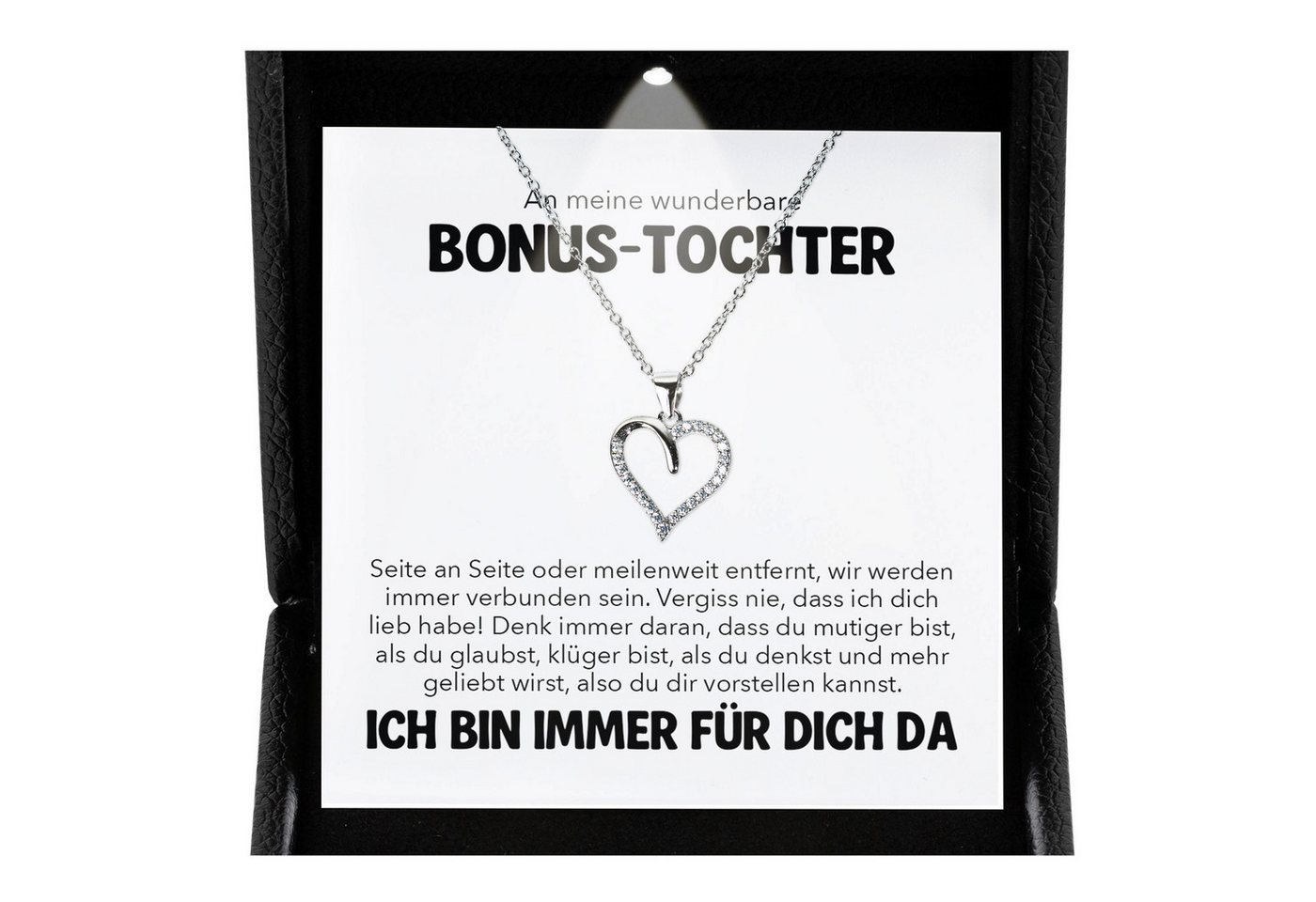 22Feels Schmuckset Stieftochter Geschenk Bonus-Tochter Mädchen Herz Halskette Frauen (inkl. Geschenktasche, Karte, Poliertuch, Beutel), Premium Licht Etui, Silber 925/000, Karte Made In Germany von 22Feels