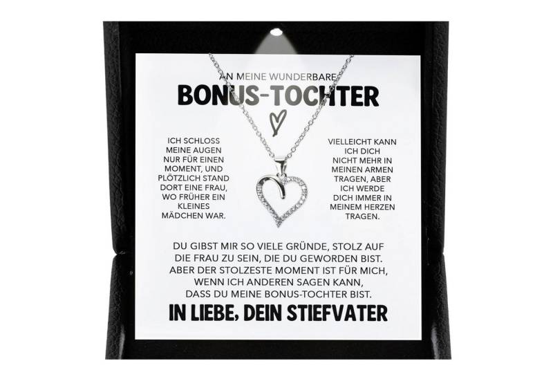 22Feels Schmuckset Stieftochter Geschenk Bonus-Tochter Mädchen Herz Halskette Frauen (inkl. Geschenktasche, Karte, Poliertuch, Beutel), Premium Licht Etui, Silber 925/000, Karte Made In Germany von 22Feels