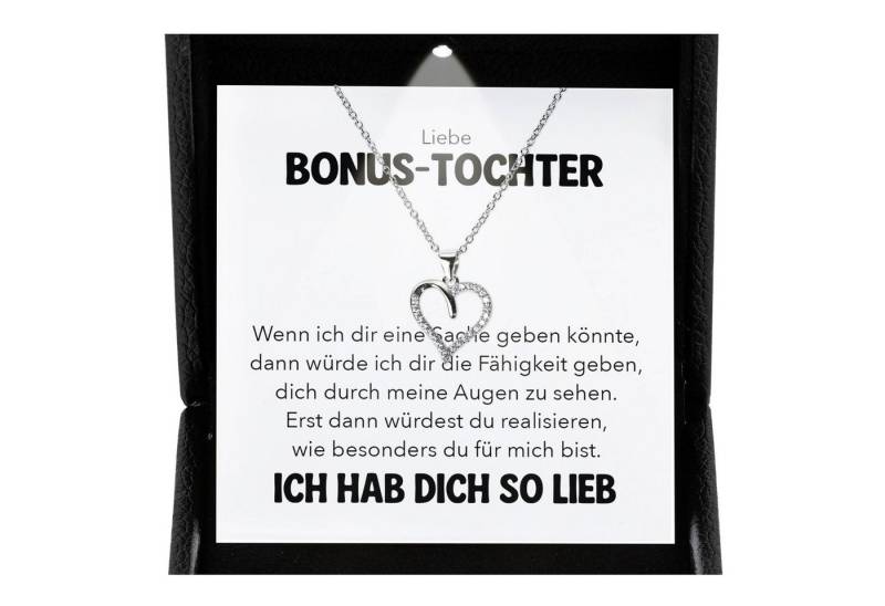 22Feels Schmuckset Stieftochter Geschenk Bonus-Tochter Mädchen Herz Halskette Frauen (inkl. Geschenktasche, Karte, Poliertuch, Beutel), Premium Licht Etui, Silber 925/000, Karte Made In Germany von 22Feels