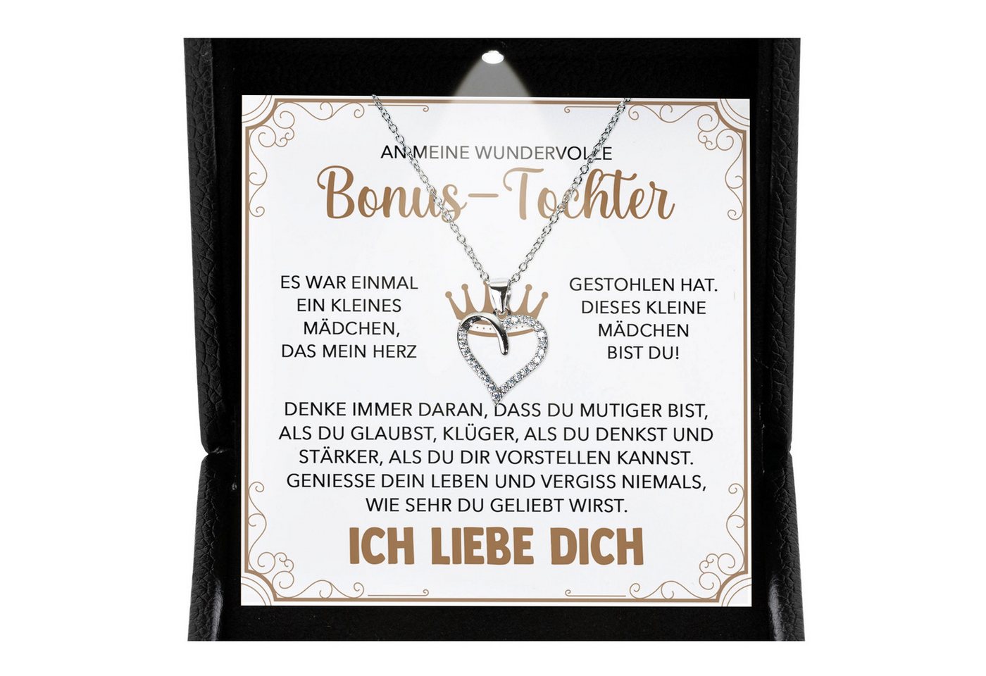 22Feels Schmuckset Stieftochter Geschenk Bonus-Tochter Mädchen Herz Halskette Frauen (inkl. Geschenktasche, Karte, Poliertuch, Beutel), Premium Licht Etui, Silber 925/000, Karte Made In Germany von 22Feels
