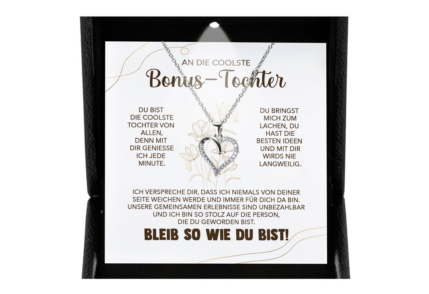 22Feels Schmuckset Stieftochter Geschenk Bonus-Tochter Mädchen Herz Halskette Frauen (inkl. Geschenktasche, Karte, Poliertuch, Beutel), Premium Licht Etui, Silber 925/000, Karte Made In Germany von 22Feels