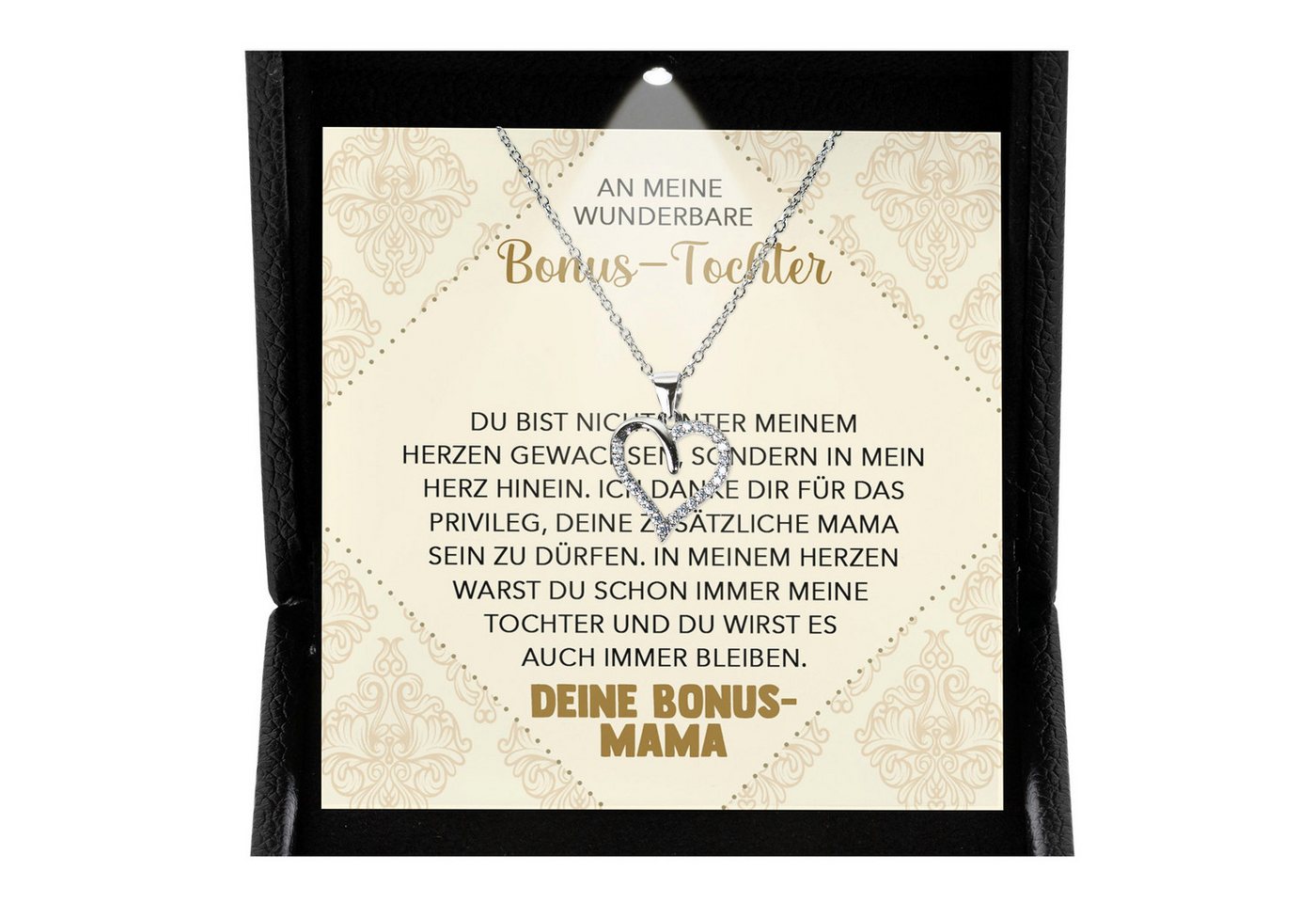 22Feels Schmuckset Stieftochter Geschenk Bonus-Tochter Mädchen Herz Halskette Frauen (inkl. Geschenktasche, Karte, Poliertuch, Beutel), Premium Licht Etui, Silber 925/000, Karte Made In Germany von 22Feels