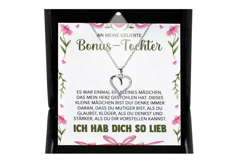 22Feels Schmuckset Stieftochter Geschenk Bonus-Tochter Mädchen Herz Halskette Frauen (inkl. Geschenktasche, Karte, Poliertuch, Beutel), Premium Licht Etui, Silber 925/000, Karte Made In Germany von 22Feels