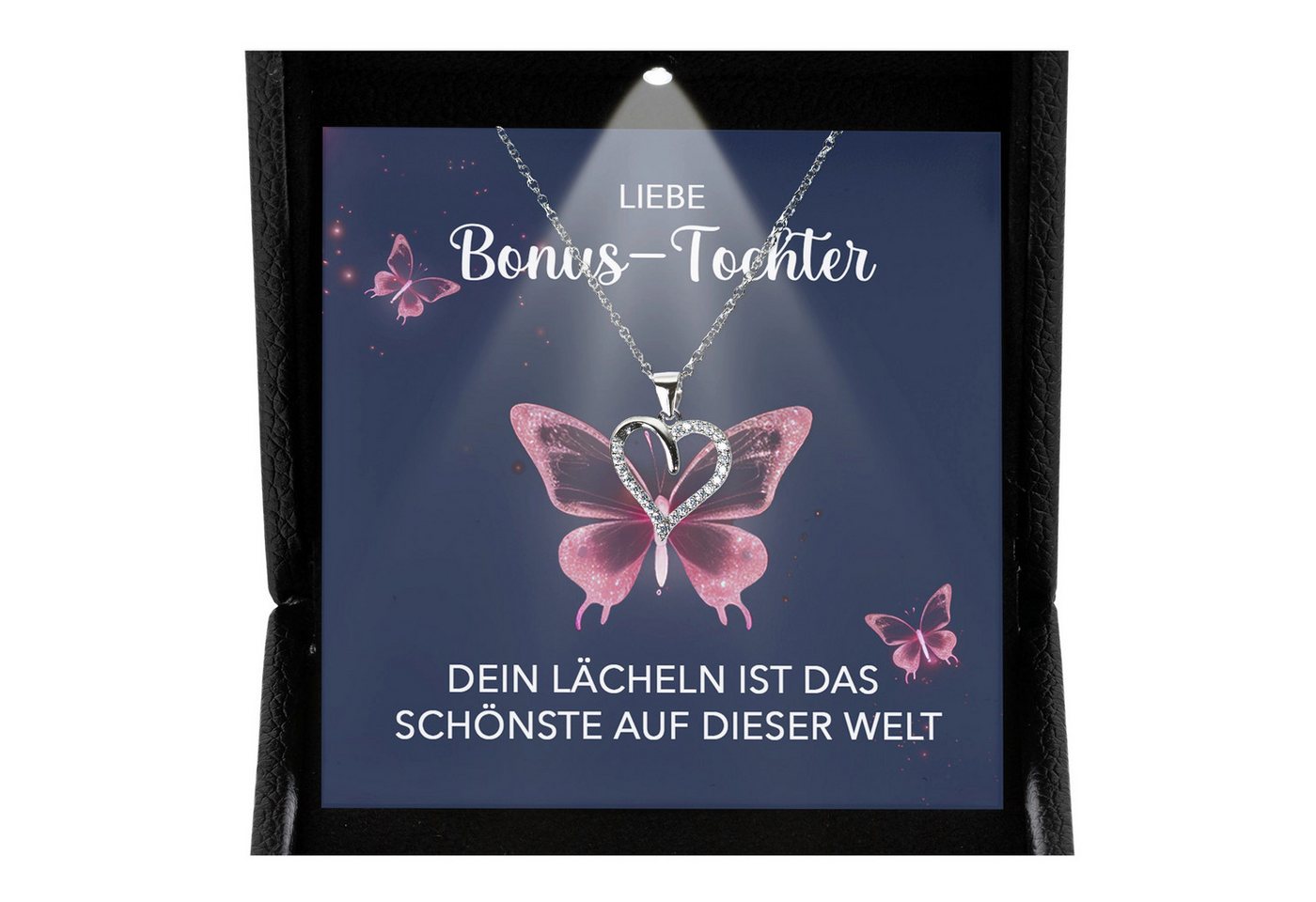22Feels Schmuckset Stieftochter Geschenk Bonus-Tochter Mädchen Herz Halskette Frauen (inkl. Geschenktasche, Karte, Poliertuch, Beutel), Premium Licht Etui, Silber 925/000, Karte Made In Germany von 22Feels