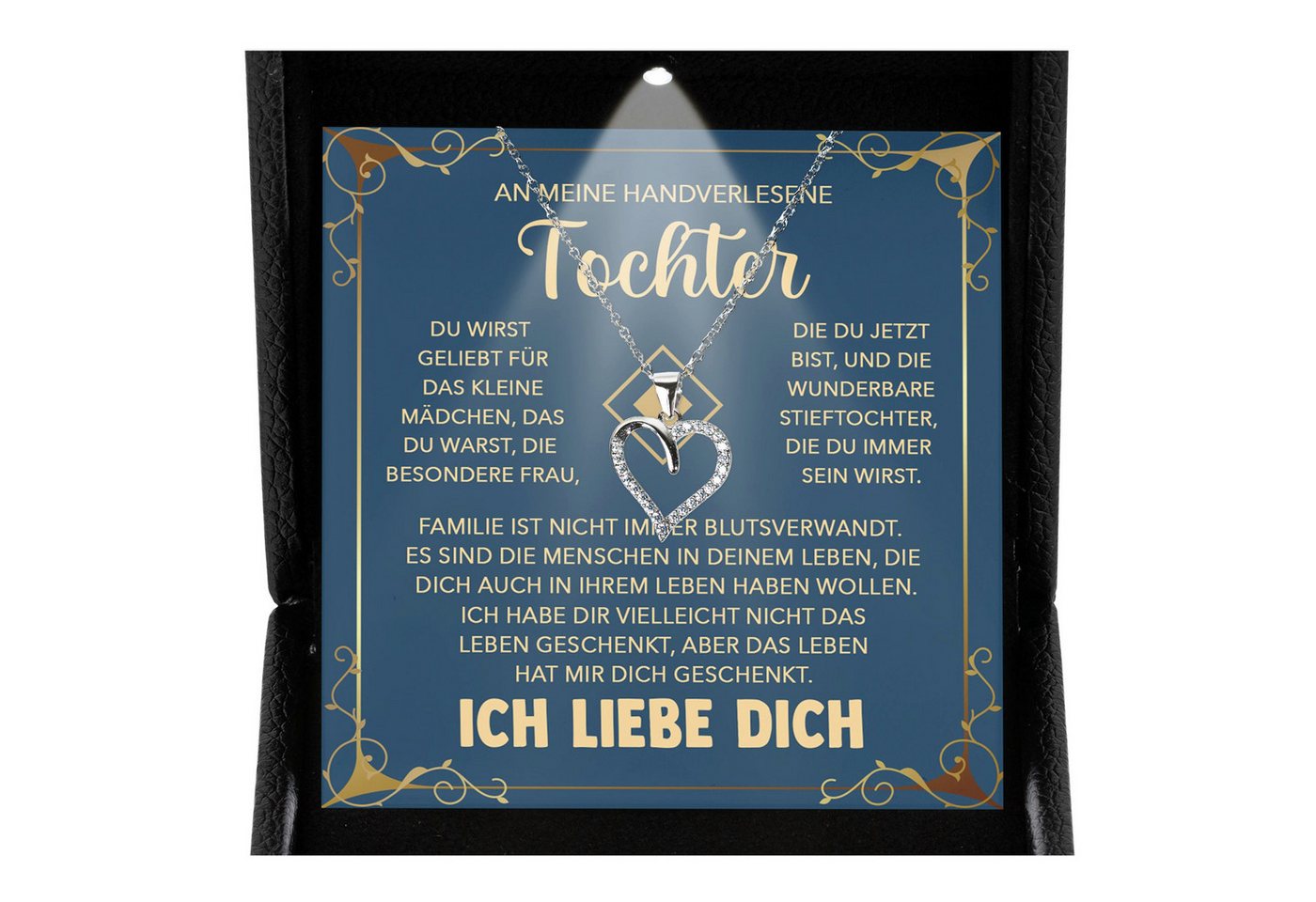 22Feels Schmuckset Stieftochter Geschenk Bonus-Tochter Mädchen Herz Halskette Frauen (inkl. Geschenktasche, Karte, Poliertuch, Beutel), Premium Licht Etui, Silber 925/000, Karte Made In Germany von 22Feels