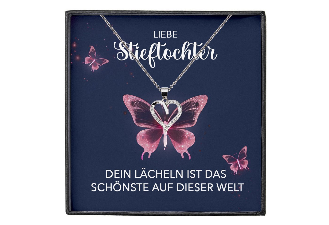 22Feels Schmuckset Stieftochter Geschenk Bonus-Tochter Mädchen Herz Halskette Frauen (inkl. Geschenktasche, Karte, Poliertuch, Beutel), Silber 925/000, Karte Made In Germany von 22Feels