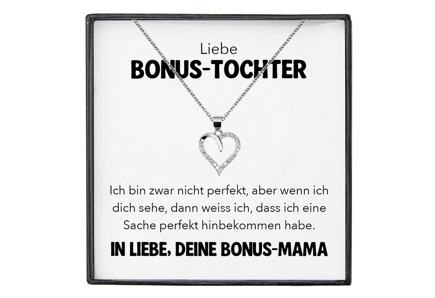 22Feels Schmuckset Stieftochter Geschenk von Stiefmama Bonus-Tochter Herz Halskette (inkl. Geschenktasche, Karte, Poliertuch, Beutel), Silber 925/000, Karte Made In Germany von 22Feels