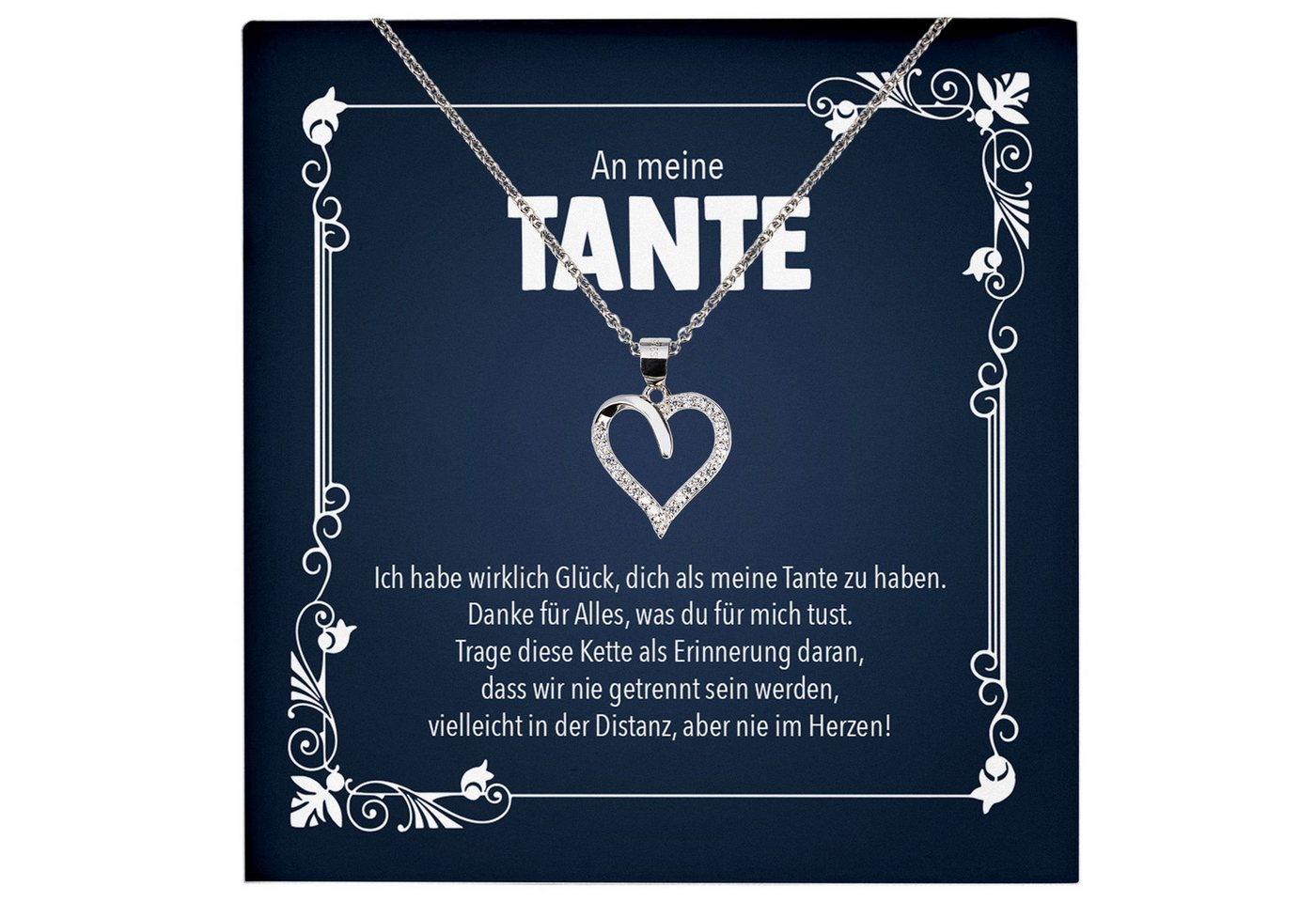 22Feels Schmuckset Tante Geschenk Geburtstag Weihnachten Frauen Schmuck Halskette Karte (inkl. Geschenktasche, Karte, Poliertuch, Beutel), Echt-Silber 925/000, Karte Made In Germany von 22Feels