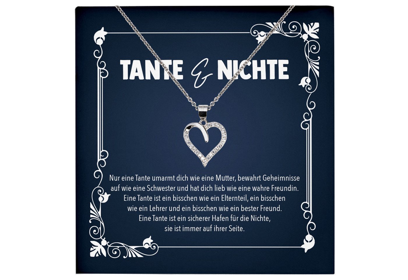 22Feels Schmuckset Tante Geschenk von Nichte Frauen Schmuck Herz Halskette Weihnachten (inkl. Geschenktasche, Karte, Poliertuch, Beutel), Echt-Silber 925/000, Karte Made In Germany von 22Feels