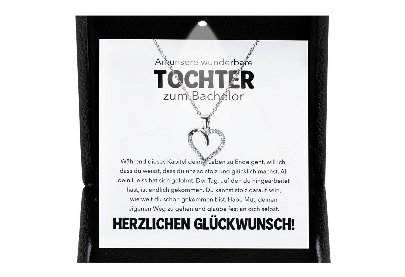 22Feels Schmuckset Tochter Geschenk zum Bachelor Hochschulabschluss Absolventenfeier Herz (inkl. Geschenktasche, Karte, Poliertuch, Beutel), Premium Licht Etui, Silber 925/000, Karte Made In Germany von 22Feels