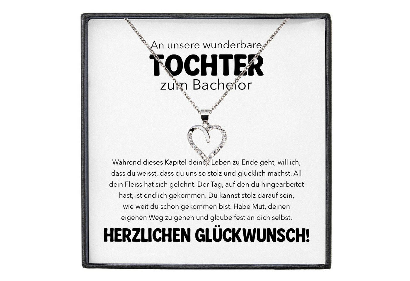 22Feels Schmuckset Tochter Geschenk zum Bachelor Hochschulabschluss Absolventenfeier Herz (inkl. Geschenktasche, Karte, Poliertuch, Beutel), Silber 925/000, Karte Made In Germany von 22Feels