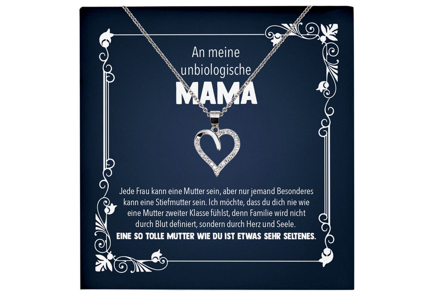 22Feels Schmuckset Unbiologische Mama Stiefmama Geschenk Muttertag Frauen Herz Halskette (inkl. Geschenktasche, Karte, Poliertuch, Beutel), Echt-Silber 925/000, Karte Made In Germany von 22Feels