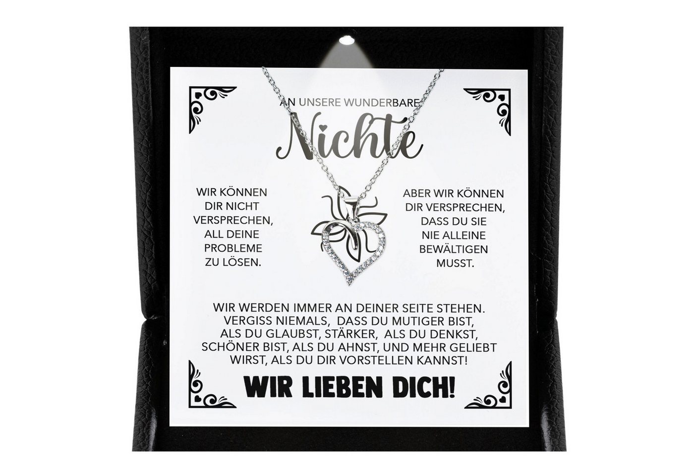 22Feels Schmuckset Unsere Nichte Geschenk von Tante Onkel Mädchen Herz Halskette Frauen (inkl. Geschenktasche, Karte, Poliertuch, Beutel), Premium Licht Etui, Silber 925/000, Karte Made In Germany von 22Feels