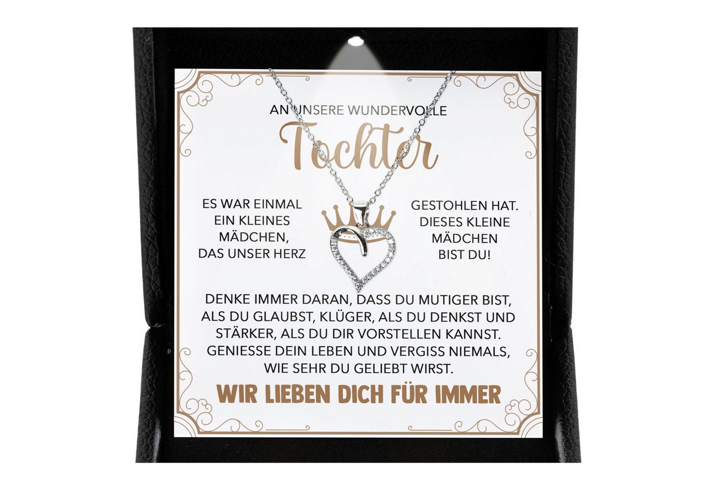 22Feels Schmuckset Unsere Tochter Geschenk von Mama Papa Mädchen Frauen Herz Halskette (inkl. Geschenktasche, Karte, Poliertuch, Beutel), Premium Licht Etui, Silber 925/000, Karte Made In Germany von 22Feels