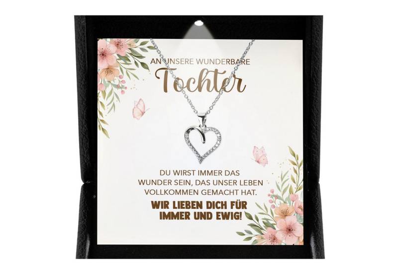 22Feels Schmuckset Unsere Tochter Geschenk von Mama Papa Mädchen Frauen Herz Halskette (inkl. Geschenktasche, Karte, Poliertuch, Beutel), Premium Licht Etui, Silber 925/000, Karte Made In Germany von 22Feels