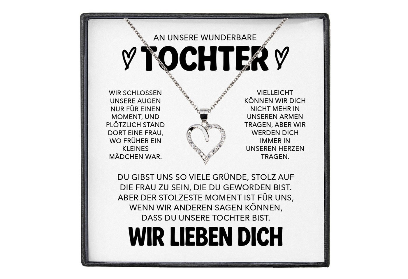 22Feels Schmuckset Unsere Tochter Geschenk von Mama Papa Mädchen Frauen Herz Halskette (inkl. Geschenktasche, Karte, Poliertuch, Beutel), Silber 925/000, Karte Made In Germany von 22Feels