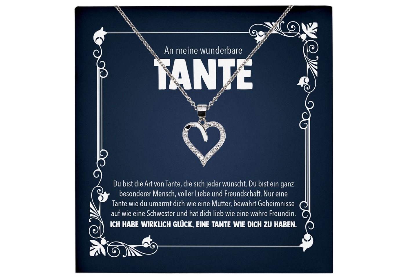22Feels Schmuckset Wunderbare Tante Geschenk Geburtstag Frauen Schmuck Herz Halskette (inkl. Geschenktasche, Karte, Poliertuch, Beutel), Echt-Silber 925/000, Karte Made In Germany von 22Feels