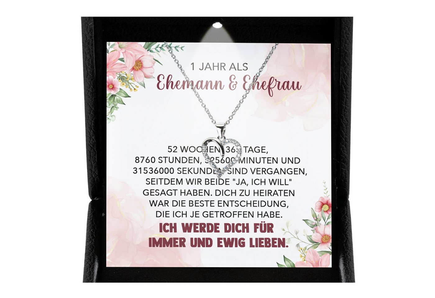 22Feels Schmuckset Zum 1. Hochzeitstag Geschenk Ehefrau Ich Liebe Dich Herz Kette Damen (inkl. Geschenktasche, Karte, Poliertuch, Beutel), Premium Licht Etui, Silber 925/000, Karte Made In Germany von 22Feels