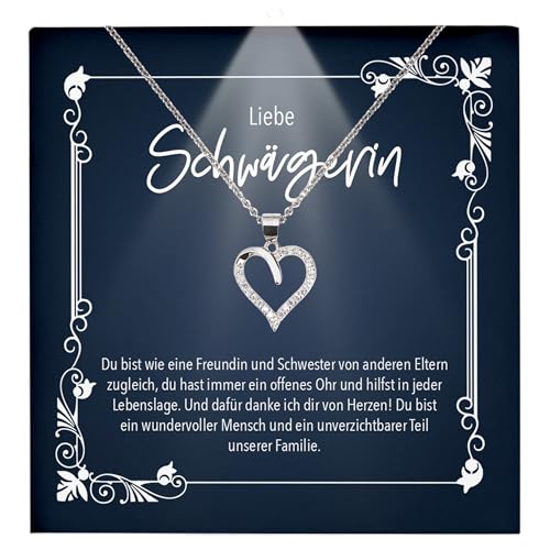 22Feels Schwägerin Geschenk Hochzeit Schmuck - Silber 925/000 Herz Halskette Frauen - Damen Geburtstag Schwester der Braut oder des Bräutigams - Karte Premium Licht Etui von 22Feels