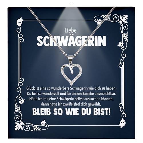 22Feels Schwägerin Geschenk Hochzeit Schmuck - Silber 925/000 Herz Halskette Frauen - Damen Geburtstag Schwester der Braut oder des Bräutigams - Karte Premium Licht Etui von 22Feels