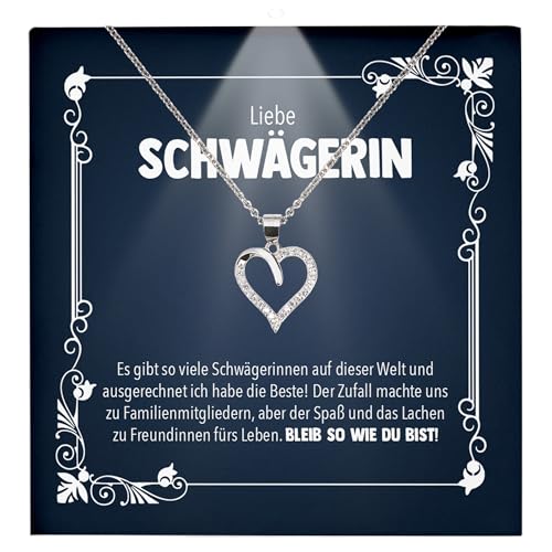 22Feels Schwägerin Geschenk Hochzeit Schmuck - Silber 925/000 Herz Halskette Frauen - Damen Geburtstag Schwester der Braut oder des Bräutigams - Karte Premium Licht Etui von 22Feels