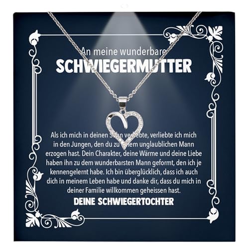 22Feels Schwiegermama Geschenk von Schwiegertochter - Silber 925/000 Herz Halskette Frauen - Schwiegermutter Hochzeit Damen Schmuck Schwiegereltern - Karte Premium LED Licht Etui von 22Feels