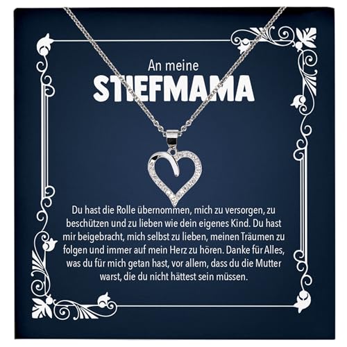 22Feels Stiefmama Geschenk Silber 925/000 Herz Halskette Stiefmutter Muttertag Frauen Schmuck mit Karte Geburtstag Weihnachten Stiefeltern Bonus Mutter Patchwork von 22Feels