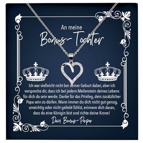 22Feels Stieftochter Geschenk von Stiefpapa Geburtstag Weihnachten Bonus Tochter Frauen Schmuck Set - Echt Silber 925 Herz Halskette mit Karte von 22Feels