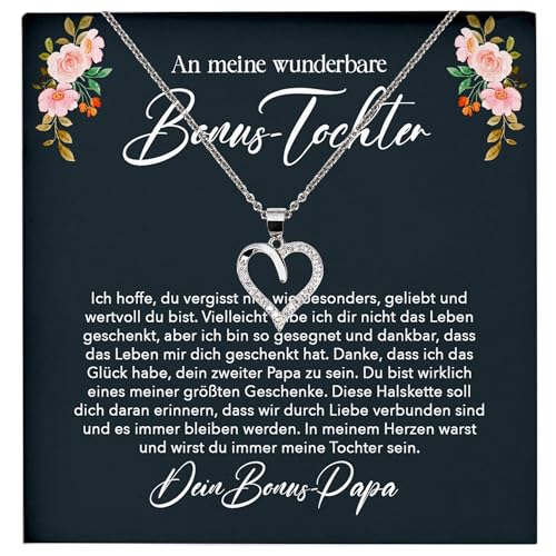 22Feels Stieftochter Geschenk von Stiefpapa Silber 925/000 Herz Halskette mit Karte Bonus Tochter Mädchen Frauen Schmuck Geburtstag Weihnachten Firmung Konfirmation etc. von 22Feels