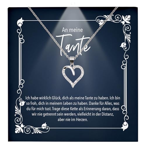 22Feels Tante Geschenk Frauen Schmuck - Silber 925/000 Herz Halskette - Damen Geburtstag Weihnachten Idee Muttertag Schwester - Karte Premium Licht Etui von 22Feels