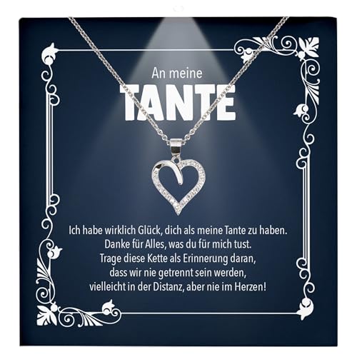 22Feels Tante Geschenk Frauen Schmuck - Silber 925/000 Herz Halskette - Damen Geburtstag Weihnachten Idee Muttertag Schwester - Karte Premium Licht Etui von 22Feels