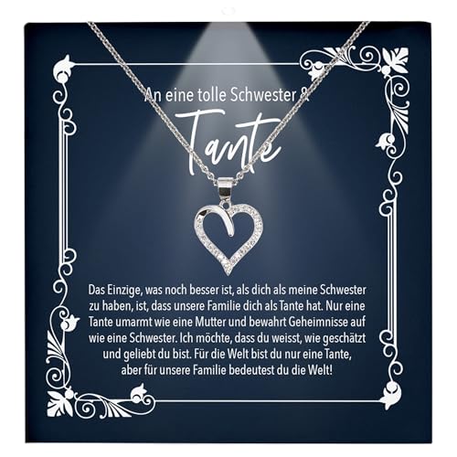 22Feels Tante Geschenk Frauen Schmuck - Silber 925/000 Herz Halskette - Damen Geburtstag Weihnachten Idee Muttertag Schwester - Karte Premium Licht Etui von 22Feels