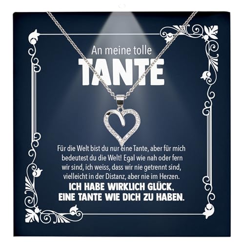 22Feels Tante Geschenk Frauen Schmuck - Silber 925/000 Herz Halskette - Damen Geburtstag Weihnachten Idee Muttertag Schwester - Karte Premium Licht Etui von 22Feels