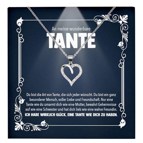 22Feels Tante Geschenk Frauen Schmuck - Silber 925/000 Herz Halskette - Damen Geburtstag Weihnachten Idee Muttertag Schwester - Karte Premium Licht Etui von 22Feels